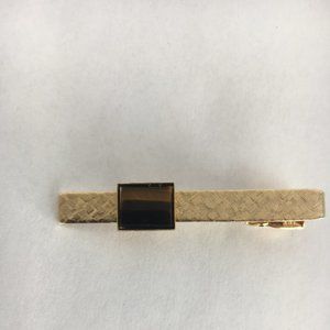 Tiger's Eye Tie Bar Clip Rectangle Stone Vtg Class
